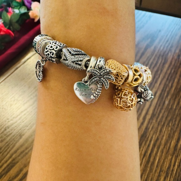 Pandora Moments Heart Clasp Snake Chain Bracelet with charms - Picture 11 of 15